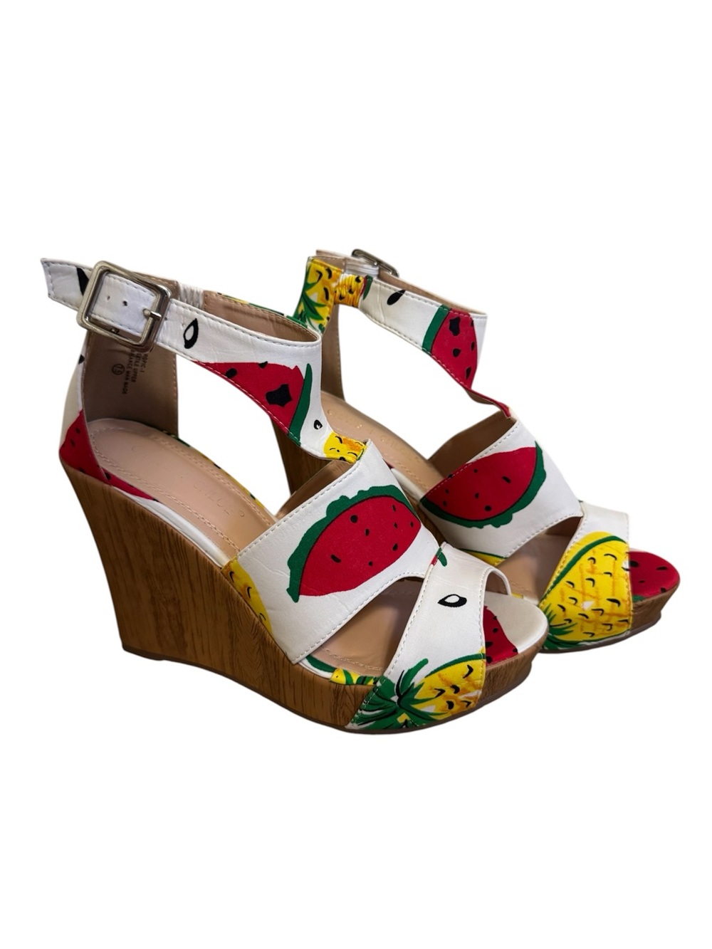 Chase + Chloe Watermelon & Pineapple Fruit Print Platform Wedge Sandals Size 7.5